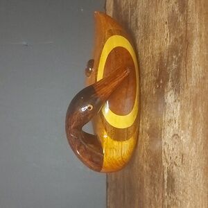 Vintage MCM Hand Carved Wooden Two Tone Duck "Mallard" Figurine Decor